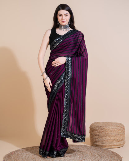 WINE COLOR HOTFIX SEQUIN WORK WITH RANGOLI SILK SAREE