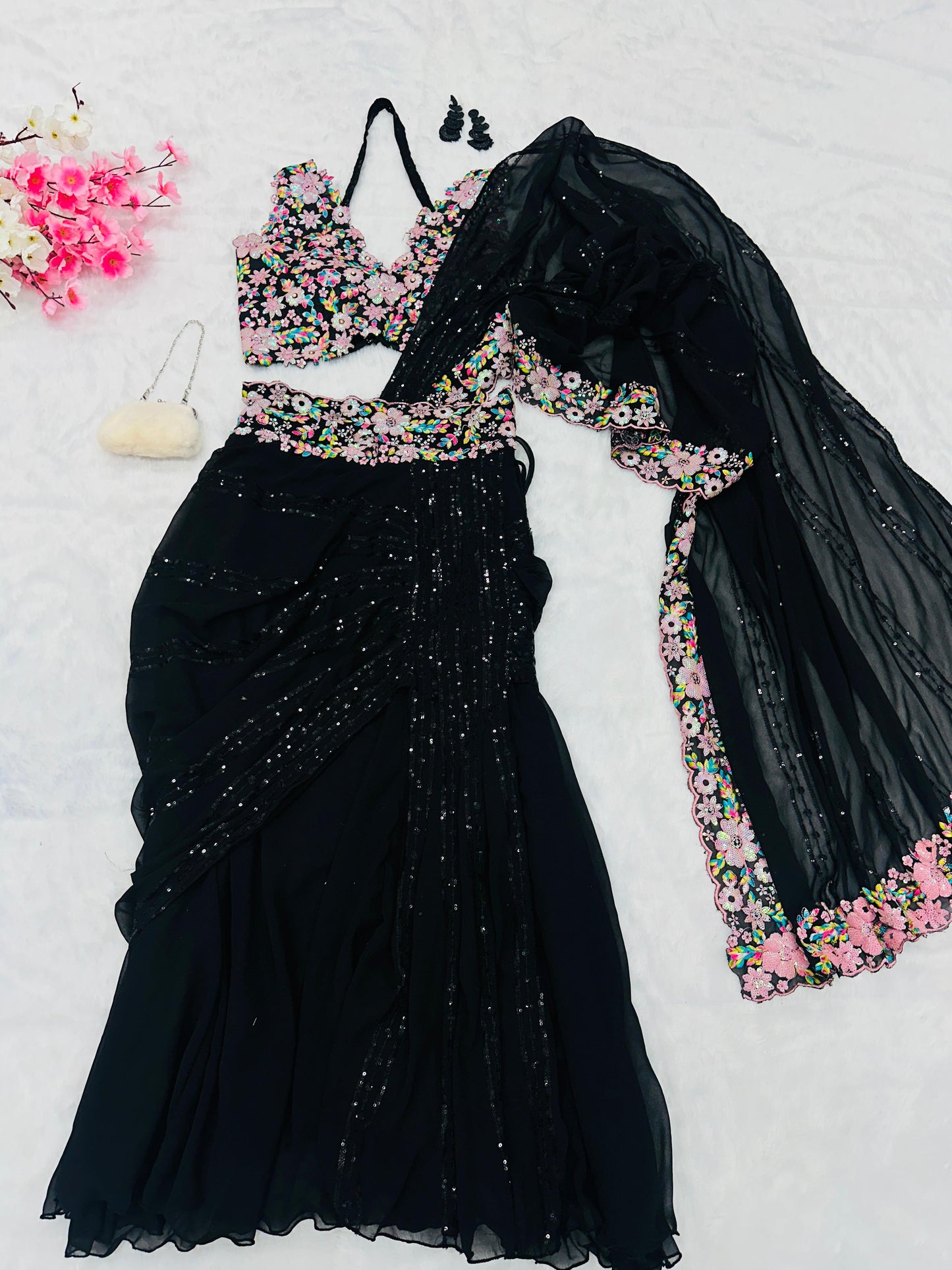 MAJESTIC BLACK DELICATE SPARKLING EFFECT  SAREE