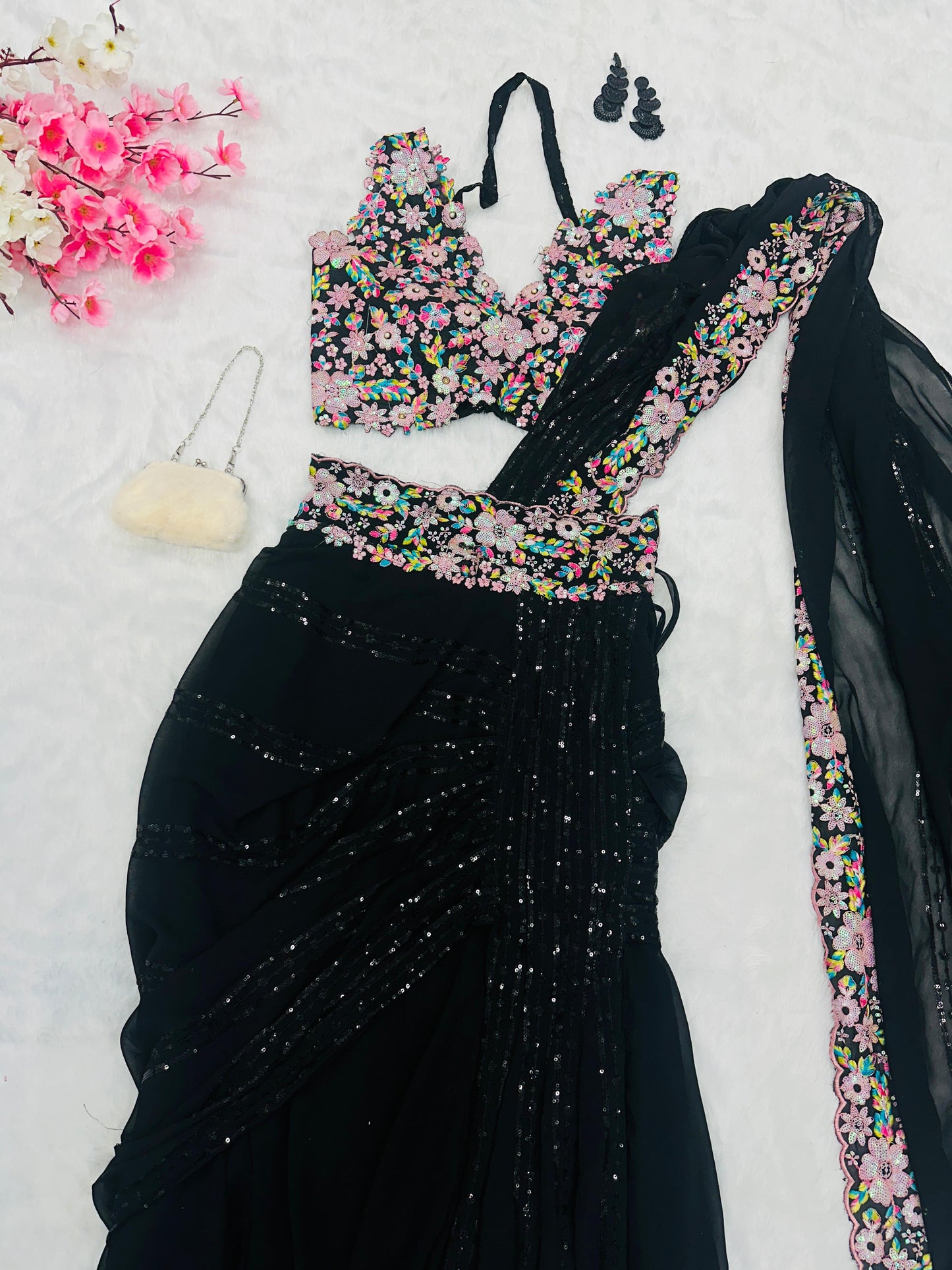 MAJESTIC BLACK DELICATE SPARKLING EFFECT  SAREE