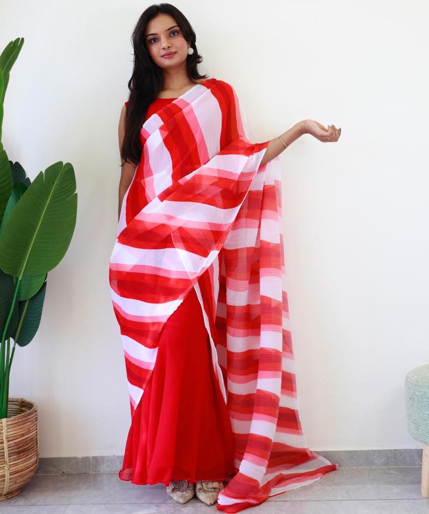 RED READY TO WEAR  GOWN SAREE