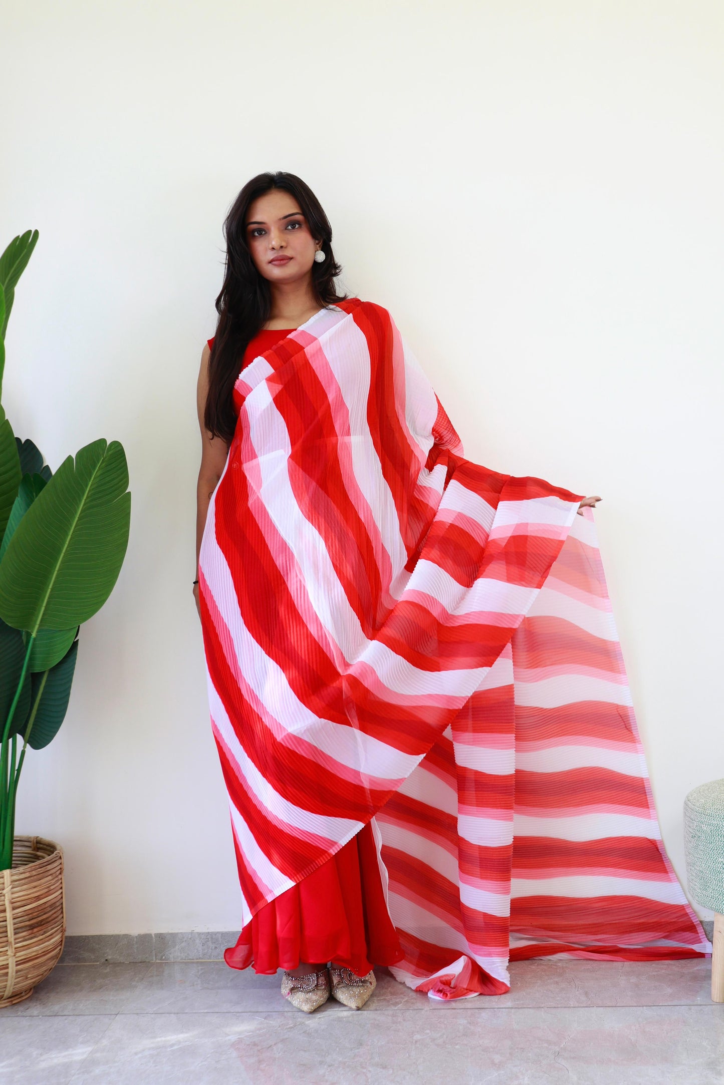 RED READY TO WEAR  GOWN SAREE