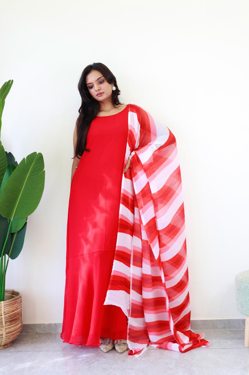 RED READY TO WEAR  GOWN SAREE