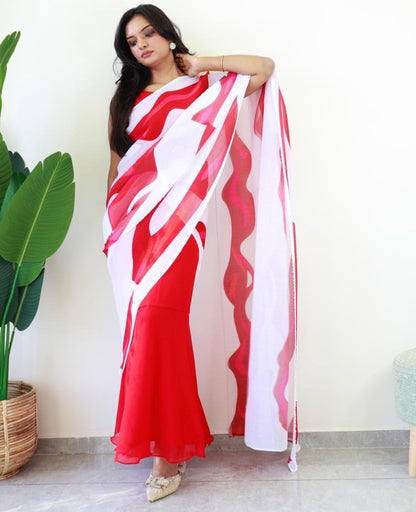 BOLD RED READY TO WEAR  GOWN SAREE