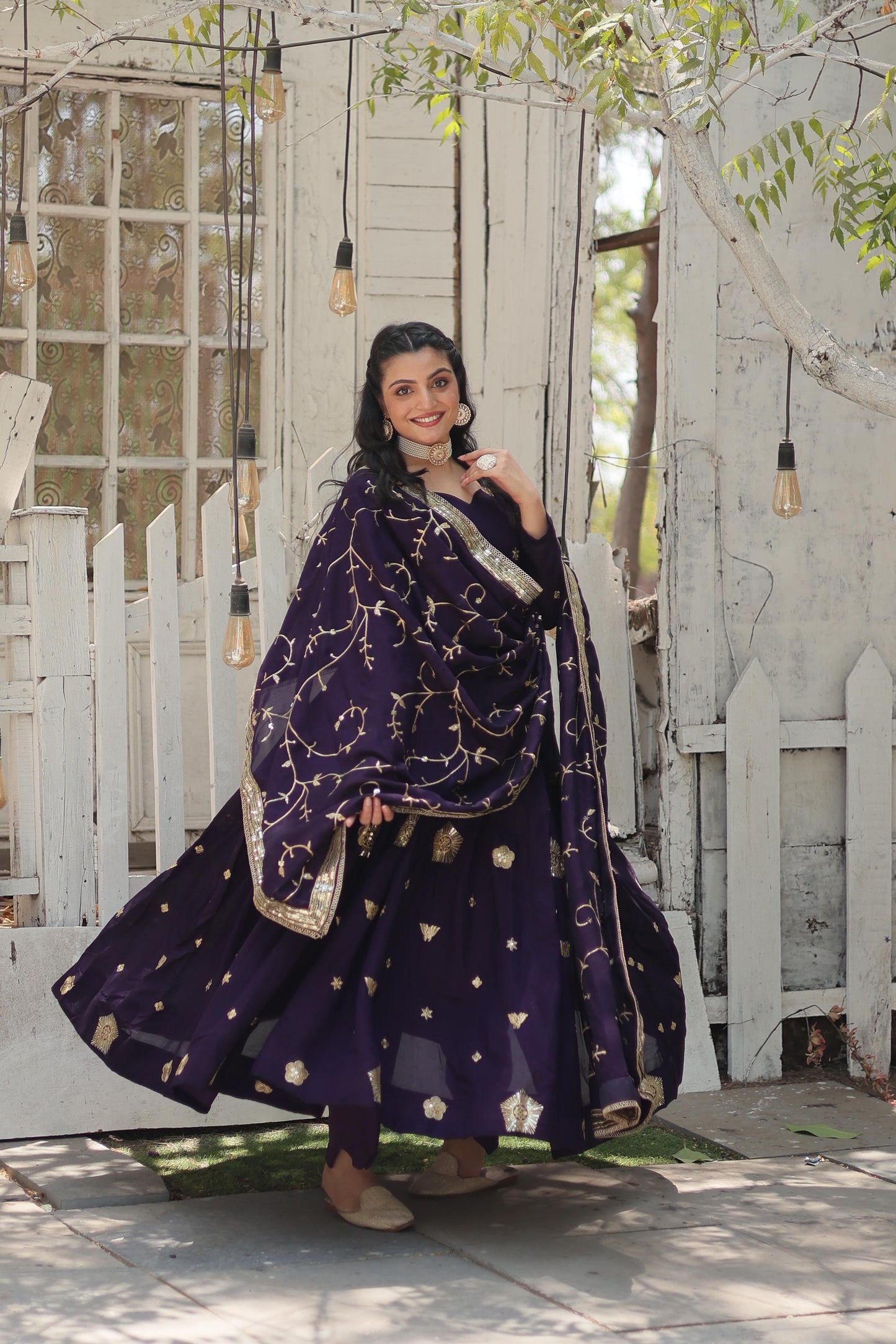 LUXURIOUS LAPIS VICHITRA SHIMMER WITH RICH SEQUINS WORK ANARKALIGOWN WITH DUPATTA