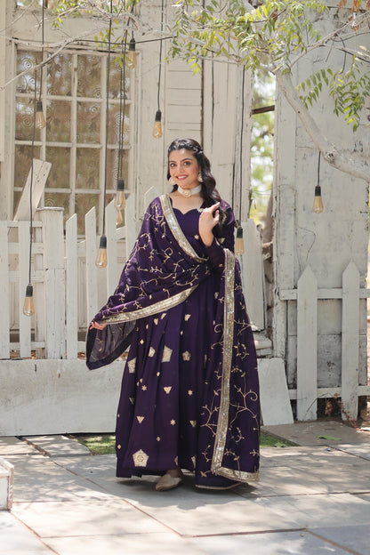 LUXURIOUS LAPIS VICHITRA SHIMMER WITH RICH SEQUINS WORK ANARKALIGOWN WITH DUPATTA