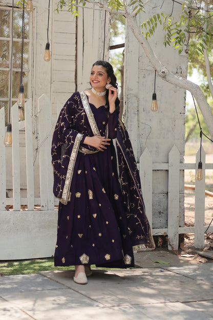 LUXURIOUS LAPIS VICHITRA SHIMMER WITH RICH SEQUINS WORK ANARKALIGOWN WITH DUPATTA