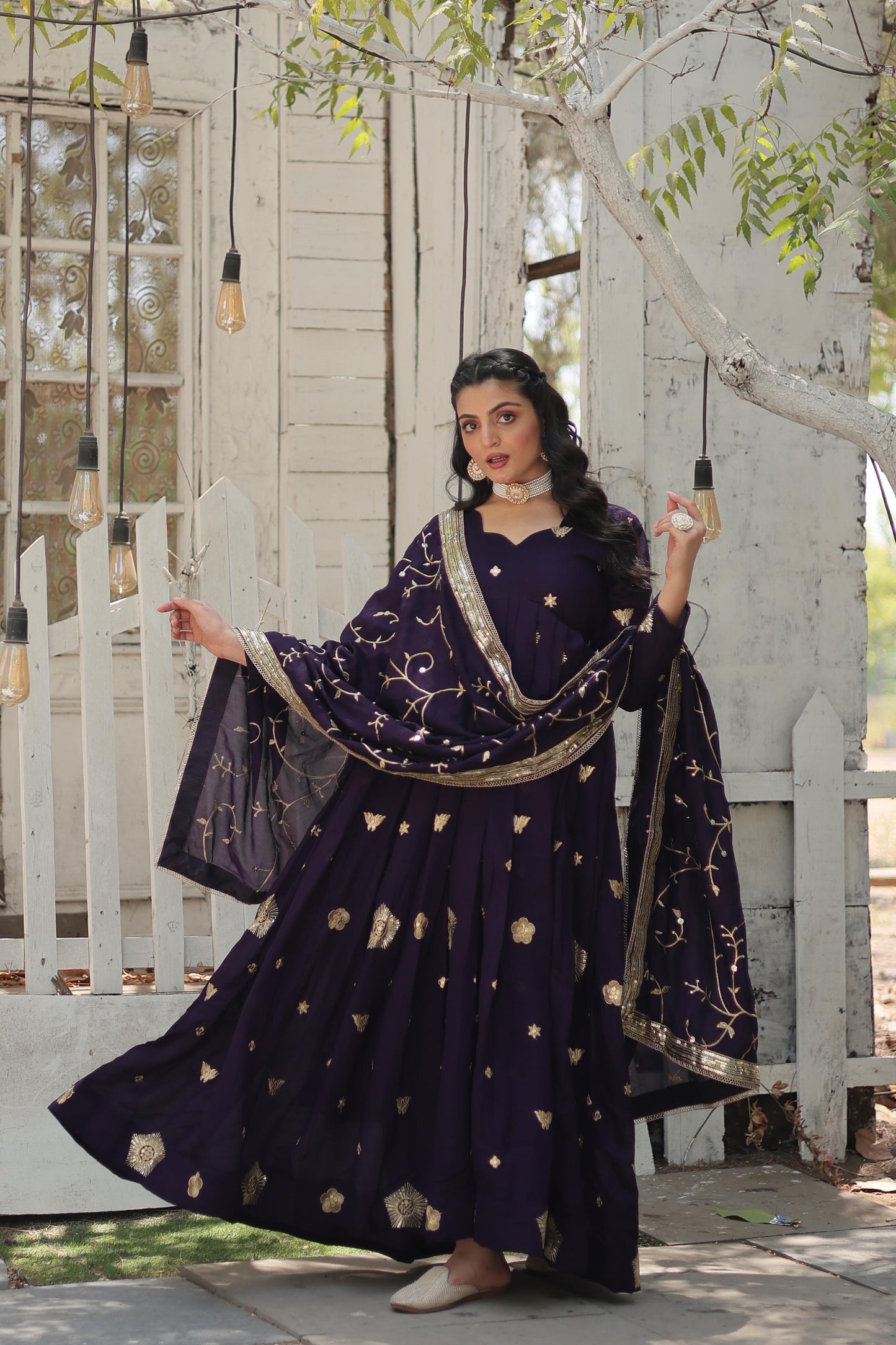 LUXURIOUS LAPIS VICHITRA SHIMMER WITH RICH SEQUINS WORK ANARKALIGOWN WITH DUPATTA