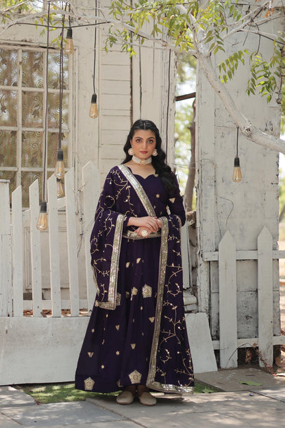 LUXURIOUS LAPIS VICHITRA SHIMMER WITH RICH SEQUINS WORK ANARKALIGOWN WITH DUPATTA