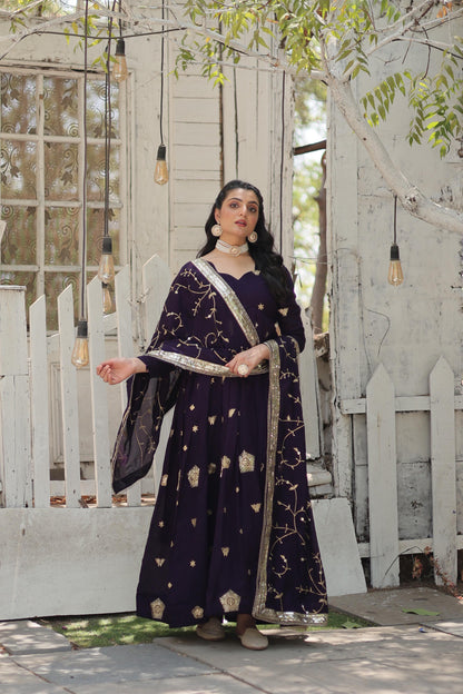 LUXURIOUS LAPIS VICHITRA SHIMMER WITH RICH SEQUINS WORK ANARKALIGOWN WITH DUPATTA