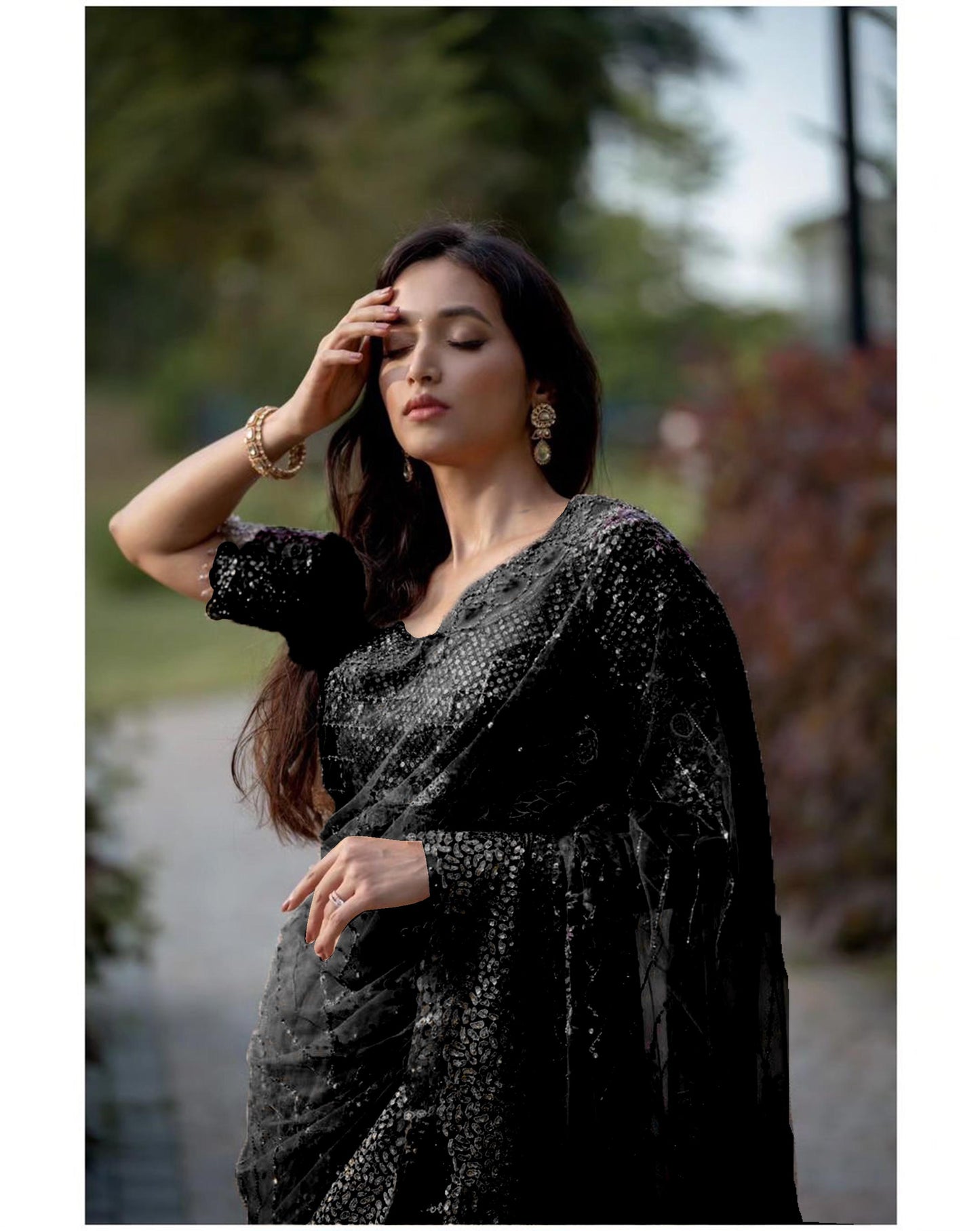 BLACK COLOR SOFT NET SEQUINS EMBROIDERY WORK  SAREE