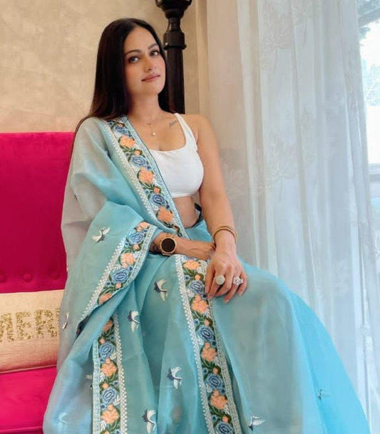 SKY BLUE PURE SOFT ORGANJA KHADI SILK SAREE