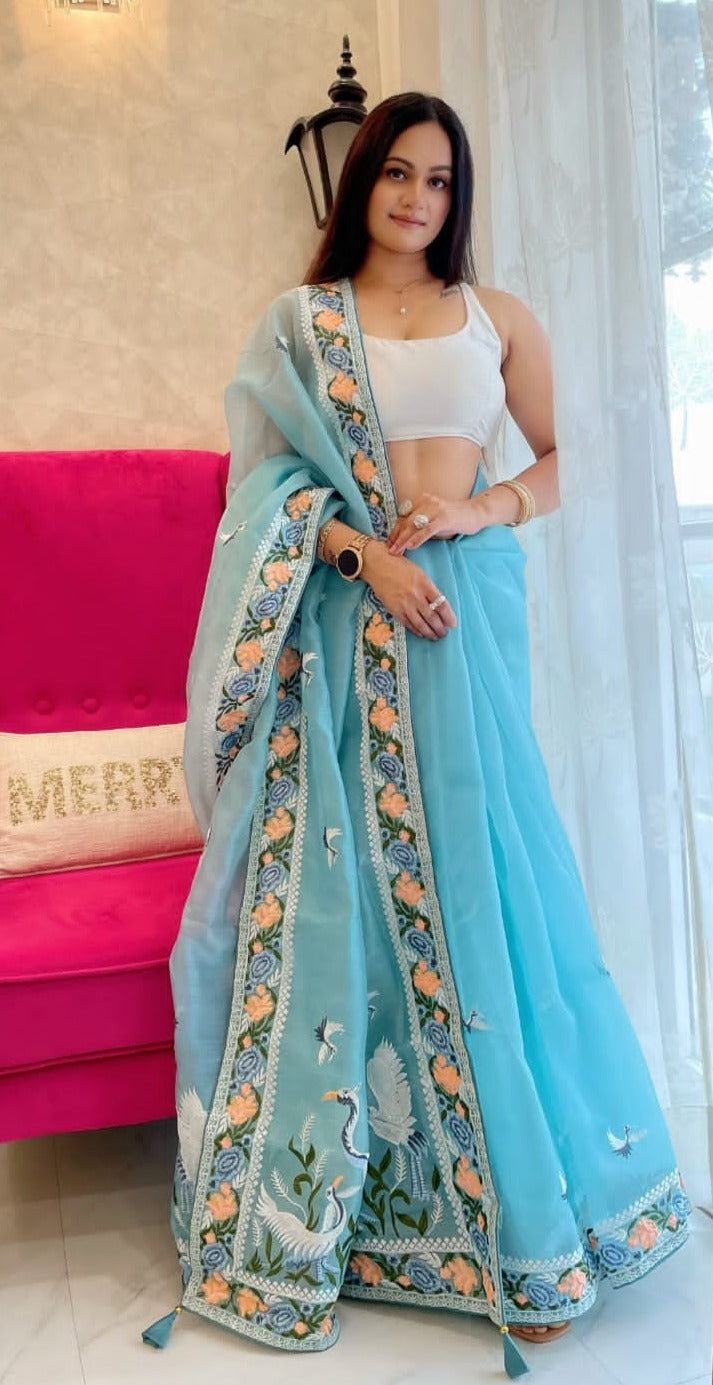 SKY BLUE PURE SOFT ORGANJA KHADI SILK SAREE