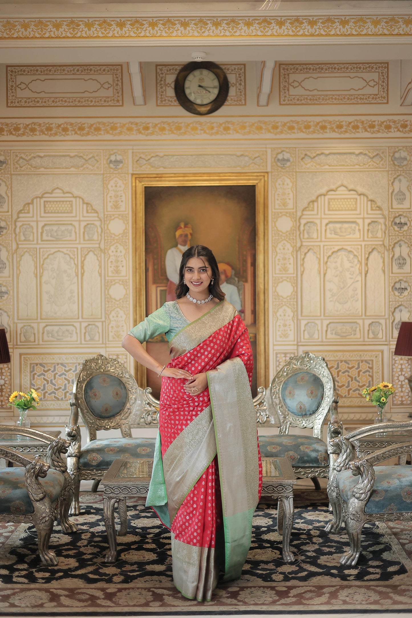 RED COLOR SMALL BUTTA KANJIVARAM SILK SAREE