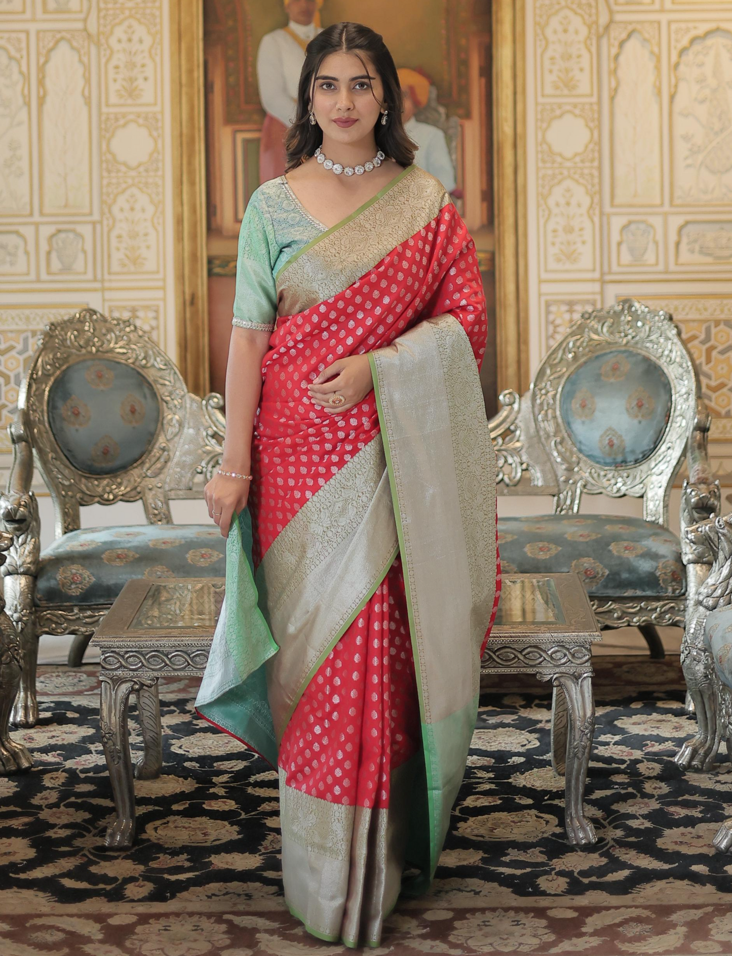 RED COLOR SMALL BUTTA KANJIVARAM SILK SAREE