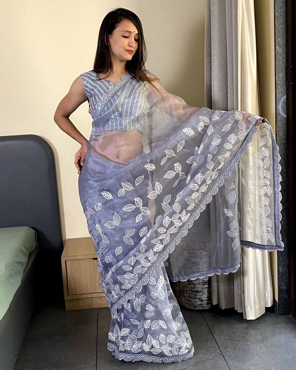 DESIGNER LIGHT PURPLE SEQUINS EMBROIDERY WORK  SAREE