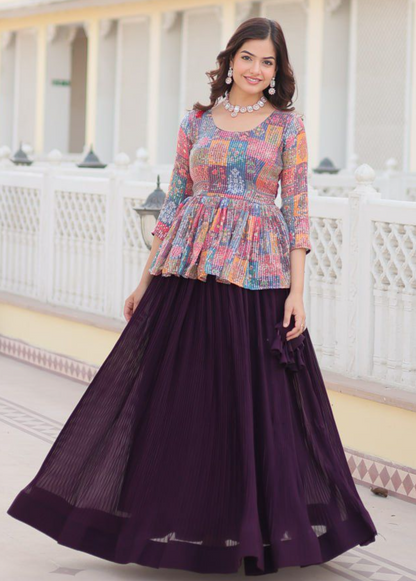 WINE COLOR DESIGNER READY TO WEAR CROP TOP LEHENGA CHOLI