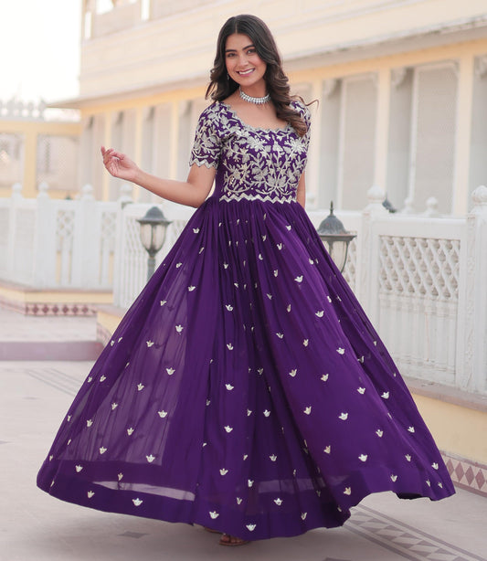 STUNNING CODING SEQUINS WORK PURPLE  COLOR  FANTASY  ANARKALI GOWN