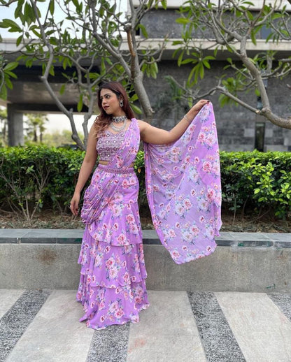 LIGHT VIOLET RUFFLE SAREE