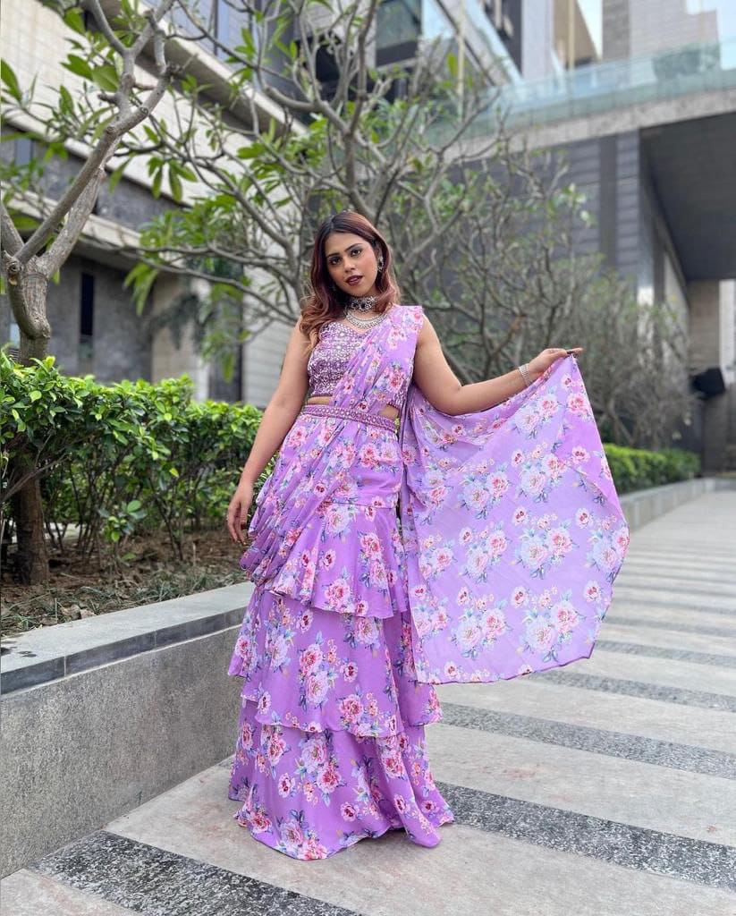 LIGHT VIOLET RUFFLE SAREE