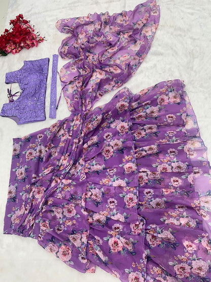 LIGHT VIOLET RUFFLE SAREE