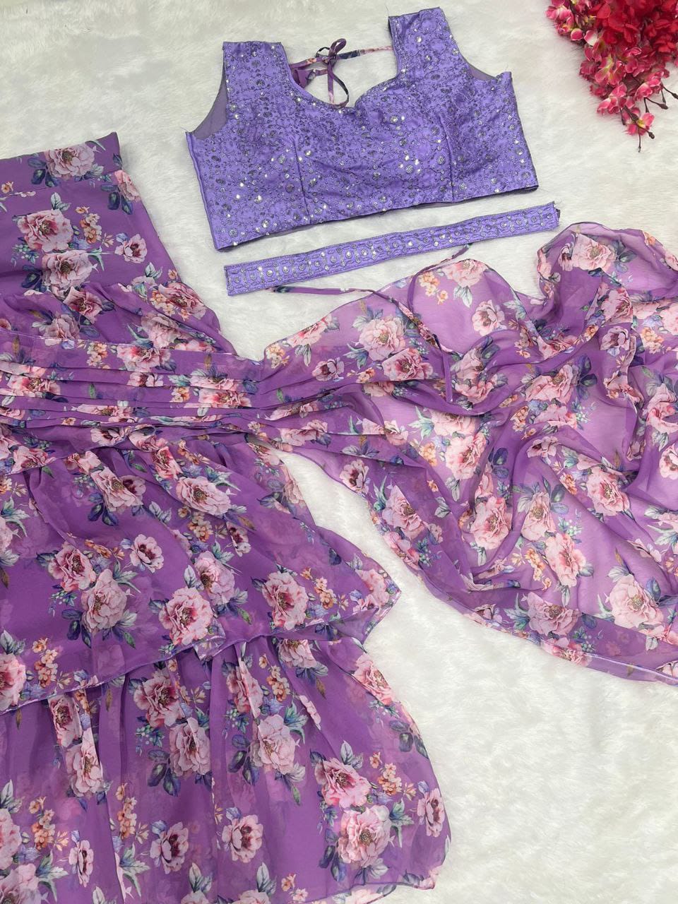 LIGHT VIOLET RUFFLE SAREE