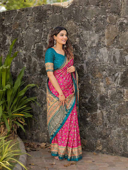 DARK GREEN DOLA SILK WITH FOIL PRINT EMBELLISHED STONE WORK SAREE