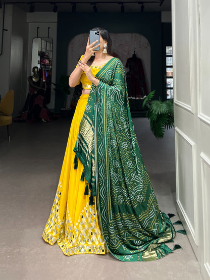 YELLOW MIRROR WORK LEHENGA