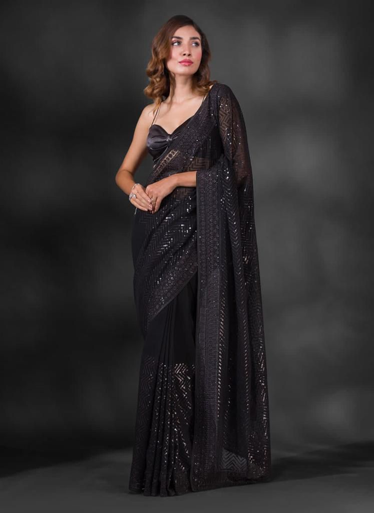 WINE COLOR CELEBRITY STYLEHEAVY GEORGETTE  SAREE