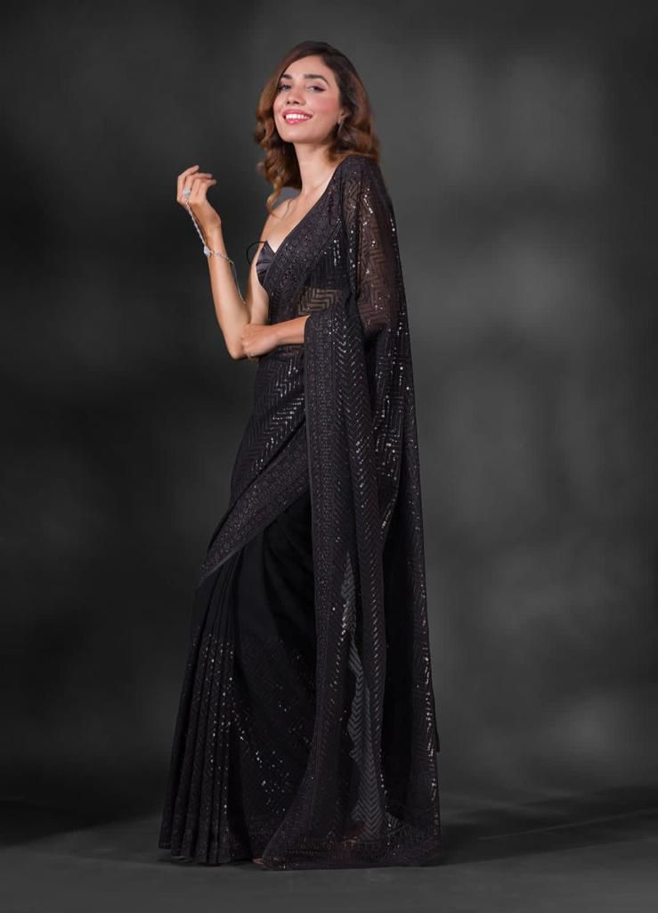 WINE COLOR CELEBRITY STYLEHEAVY GEORGETTE  SAREE