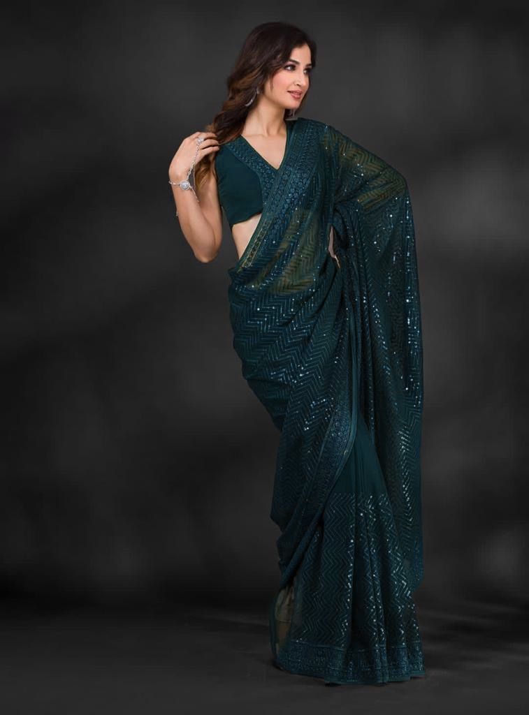 WINE COLOR CELEBRITY STYLEHEAVY GEORGETTE  SAREE