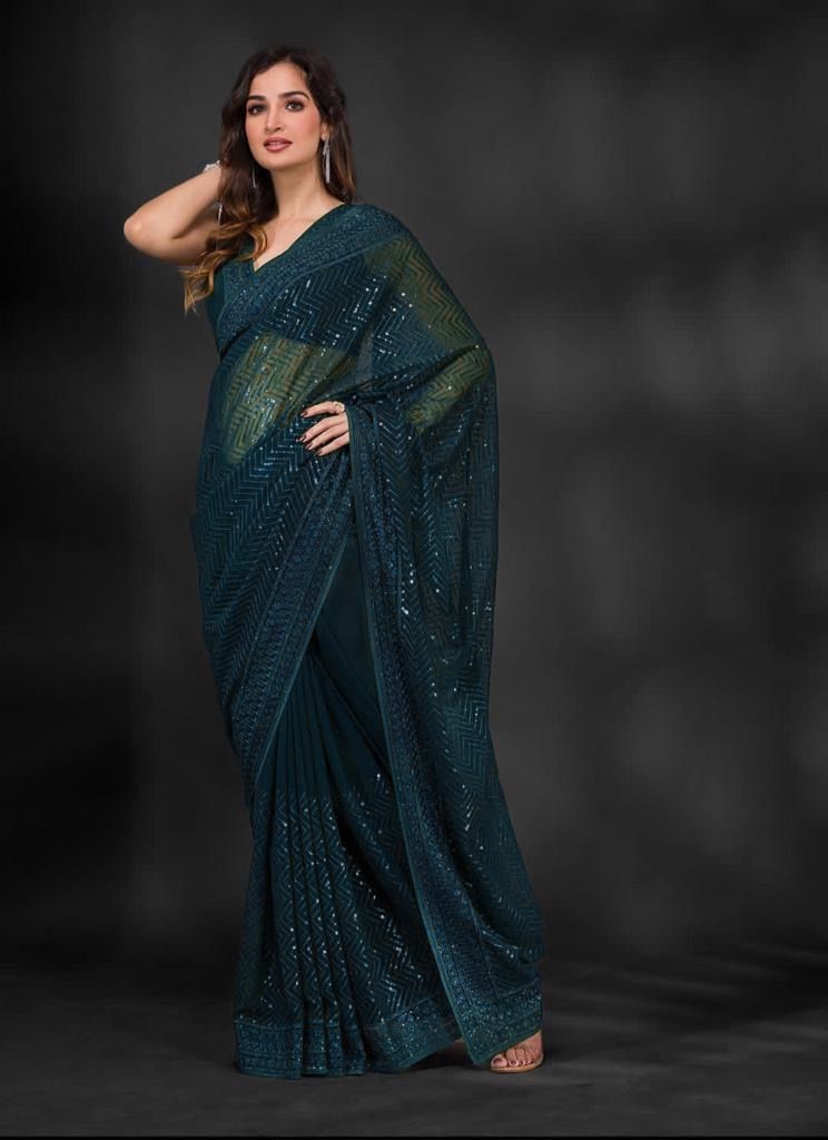 WINE COLOR CELEBRITY STYLEHEAVY GEORGETTE  SAREE