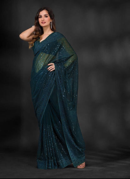 WINE COLOR CELEBRITY STYLEHEAVY GEORGETTE  SAREE