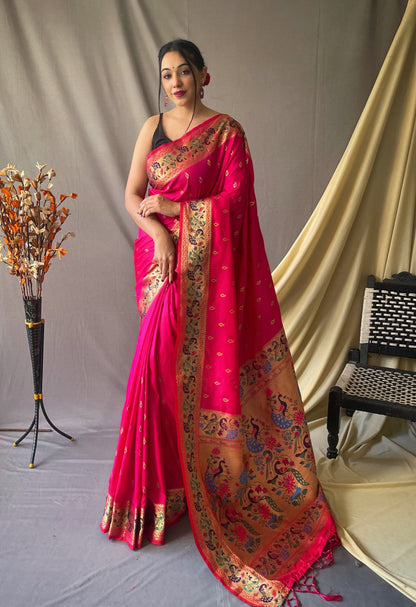 RANI PINK PURE PAITHANI WITH RICHED WEAVED PALLU  SAREE