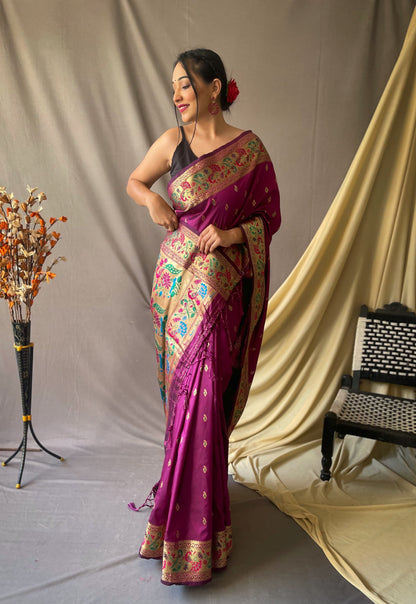 RANI PINK PURE PAITHANI WITH RICHED WEAVED PALLU  SAREE