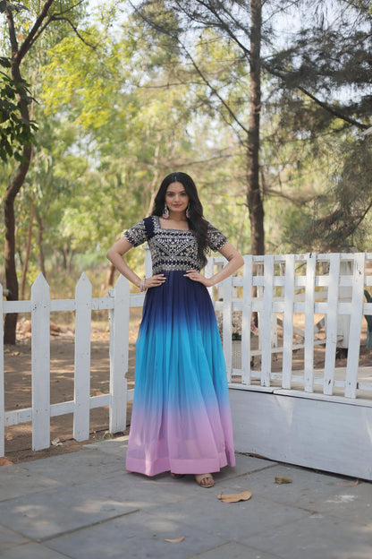 SPLENDID MULTI COLOR ZARI SEQUINS ANARKALI GOWN