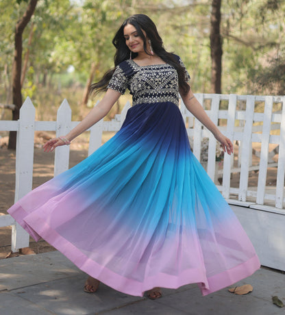 SPLENDID MULTI COLOR ZARI SEQUINS ANARKALI GOWN