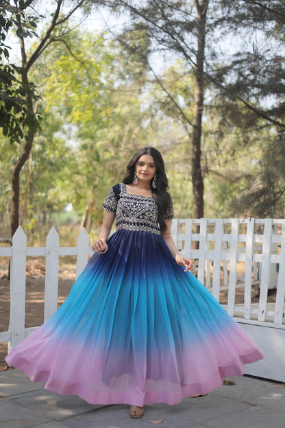 SPLENDID MULTI COLOR ZARI SEQUINS ANARKALI GOWN