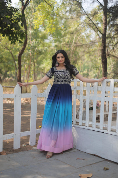 SPLENDID MULTI COLOR ZARI SEQUINS ANARKALI GOWN