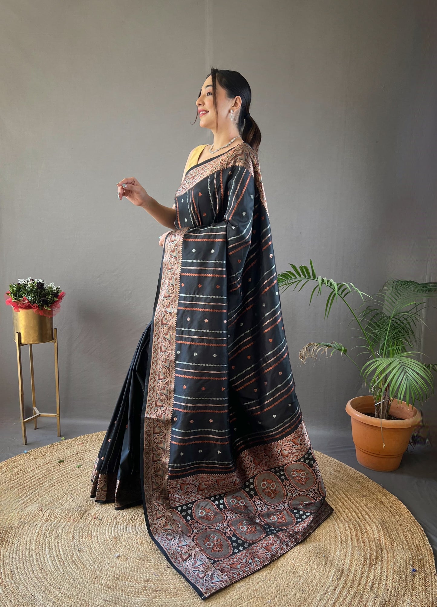 DARK BLUE COLOR SILVER- COPPER WEAVING WORK SAREE