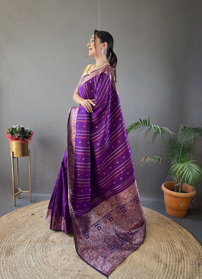 DARK BLUE COLOR SILVER- COPPER WEAVING WORK SAREE