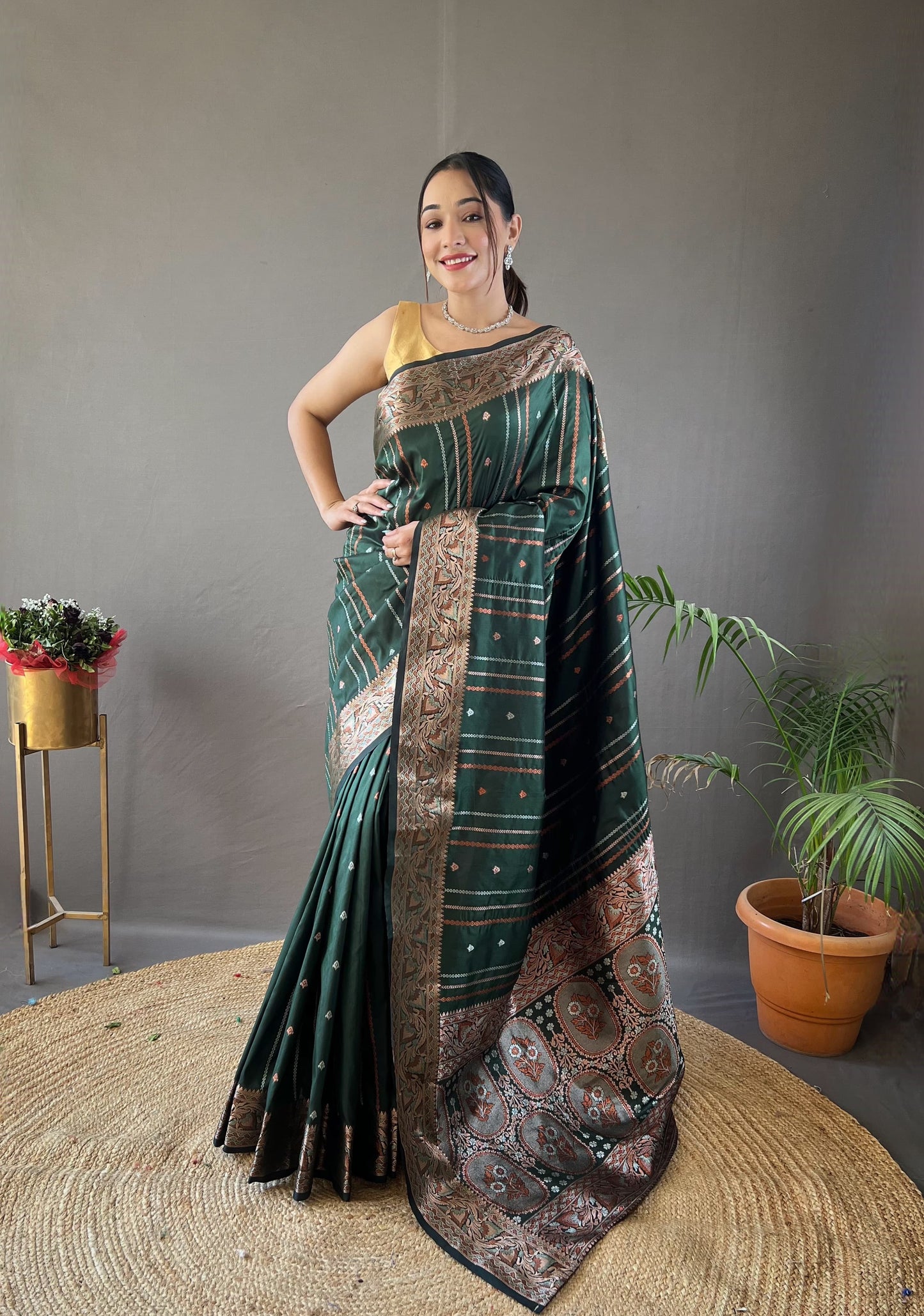 DARK BLUE COLOR SILVER- COPPER WEAVING WORK SAREE