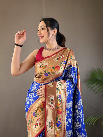 CYAN BLUE COLOR  LAKHNOWI WEAVING WITH PATOLA FUSION SAREE