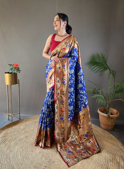 CYAN BLUE COLOR  LAKHNOWI WEAVING WITH PATOLA FUSION SAREE