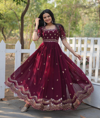 FLAWLESS FUCHSIA DARK MAROON COLOR  ANARKALI GOWN