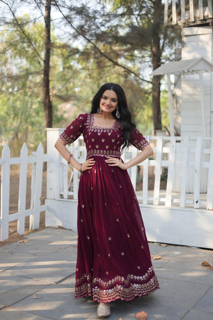 FLAWLESS FUCHSIA DARK MAROON COLOR  ANARKALI GOWN