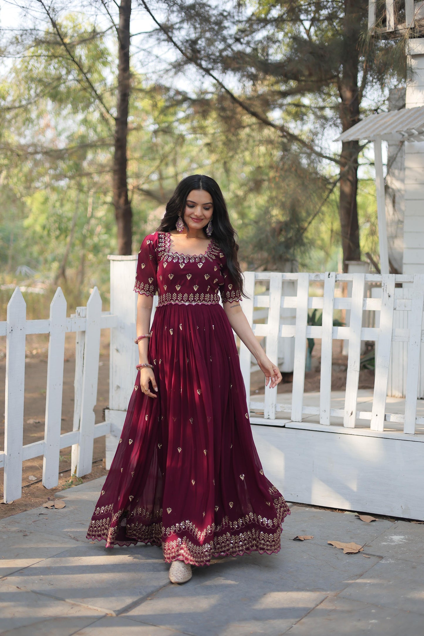 FLAWLESS FUCHSIA DARK MAROON COLOR  ANARKALI GOWN