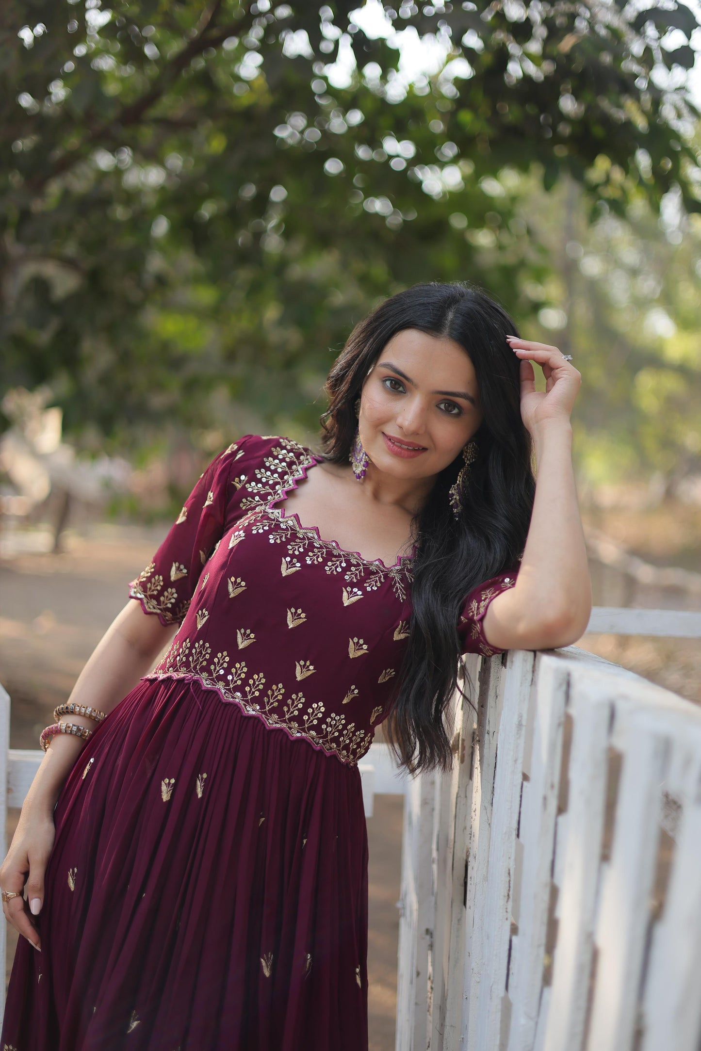 FLAWLESS FUCHSIA DARK MAROON COLOR  ANARKALI GOWN