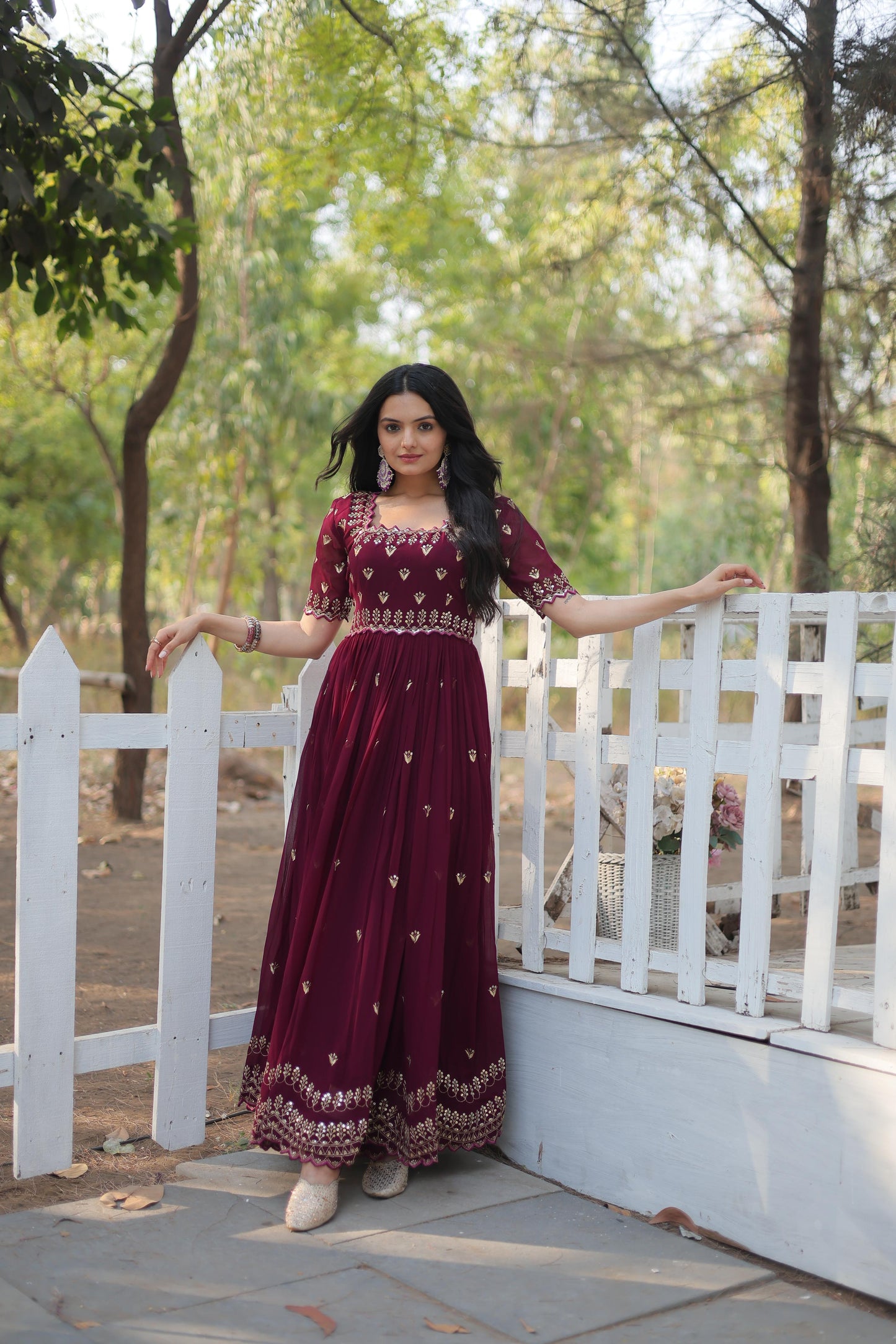 FLAWLESS FUCHSIA DARK MAROON COLOR  ANARKALI GOWN