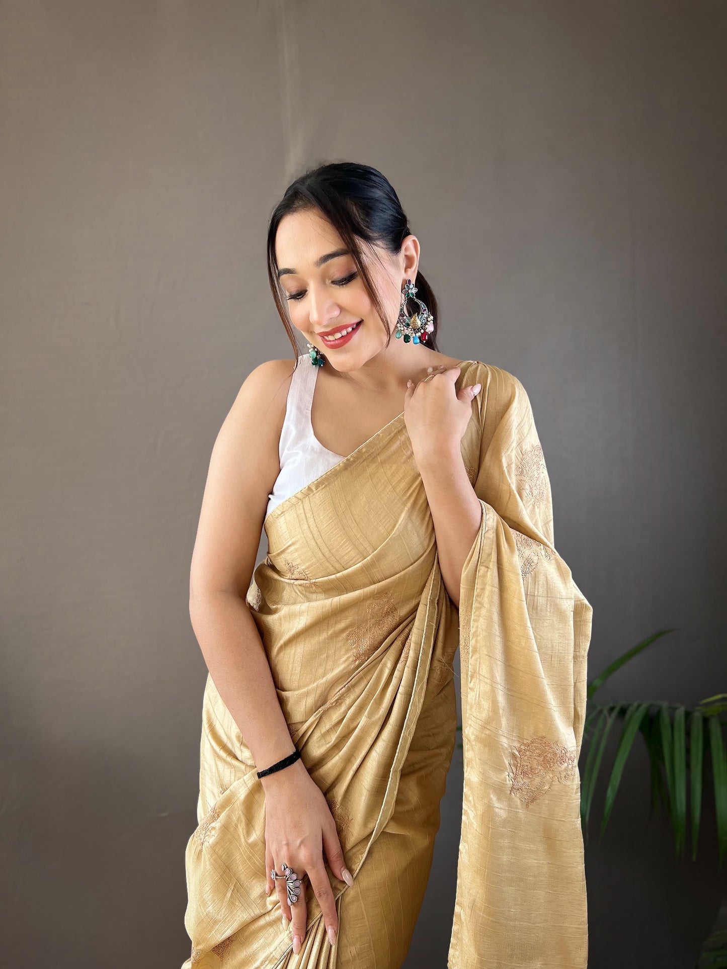 GOLDEN COLOR SOFT SILK WITH ZARI EMBROIDERY & PIPING WORK  SAREE