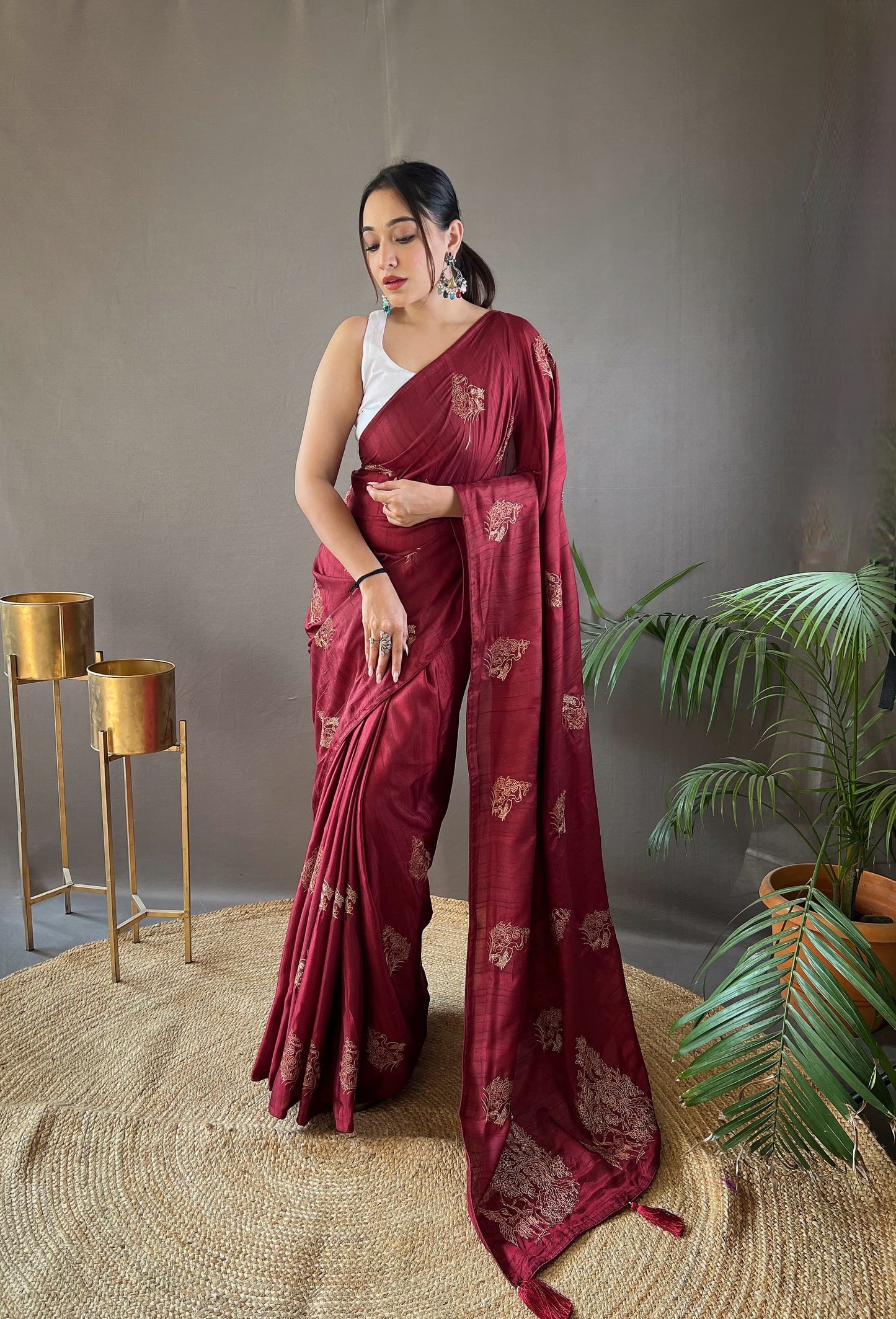 GOLDEN COLOR SOFT SILK WITH ZARI EMBROIDERY & PIPING WORK  SAREE